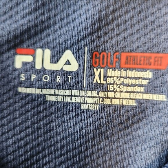Fila Sport Polo Shirt Golf Blue Geometric Performance Stretch Mens XL EUC - Picture 8 of 10